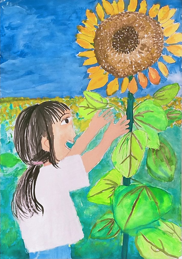 「わたしより大きいひまわり」嵐南小学校　２年　青木　環菜